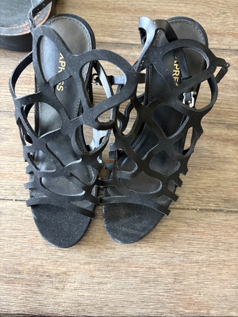Express Black Suede Cutout Cage High Heels